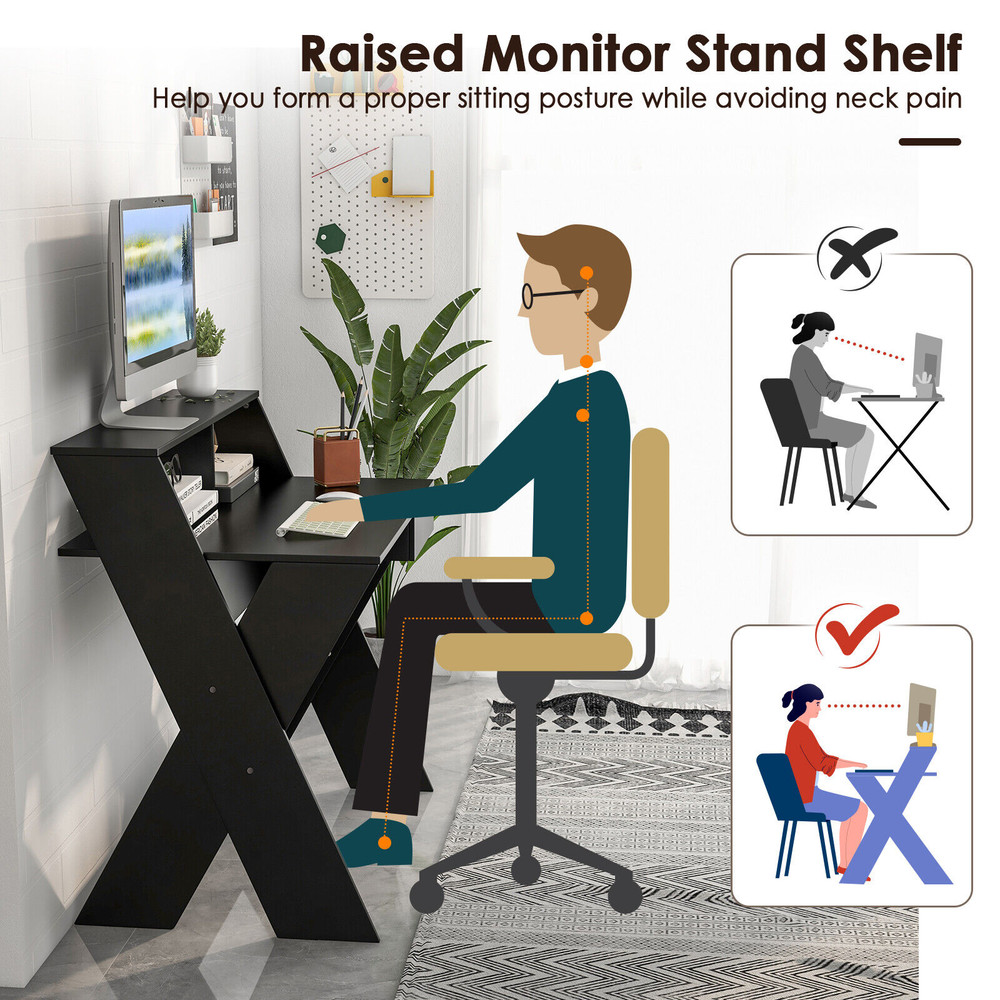 Small Computer Desk with Storage Drawer – Modern Study & Workstation with Spacious Tabletop & X-Shaped Legs