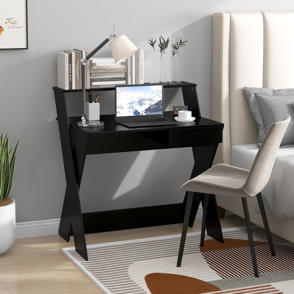 Small Computer Desk with Storage Drawer – Modern Study & Workstation with Spacious Tabletop & X-Shaped Legs