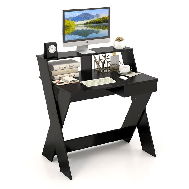 Small Computer Desk with Storage Drawer – Modern Study & Workstation with Spacious Tabletop & X-Shaped Legs