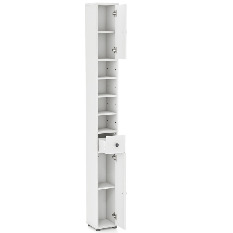 Space-Saving Freestanding Slim Bathroom Cabinet with Drawer, Adjustable Shelves & Wall-Mount Design