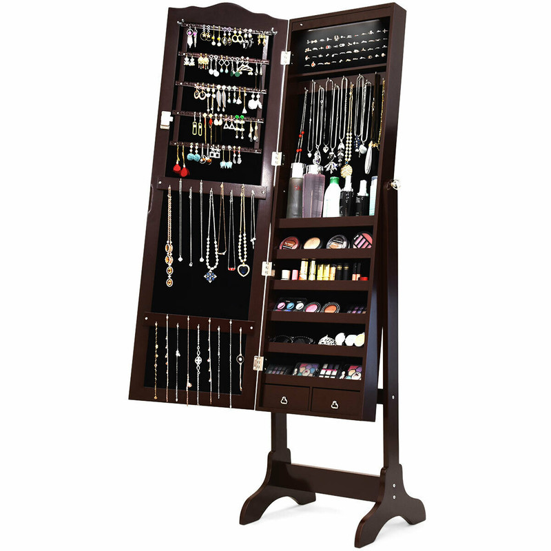 14 LED Jewelry Armoire Cabinet with Full-Length Mirror – 4 Tilting Angles, Lockable Drawers & Organized Storage