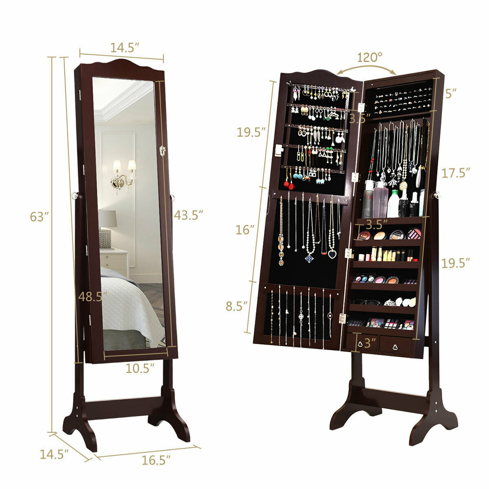 14 LED Jewelry Armoire Cabinet with Full-Length Mirror – 4 Tilting Angles, Lockable Drawers & Organized Storage