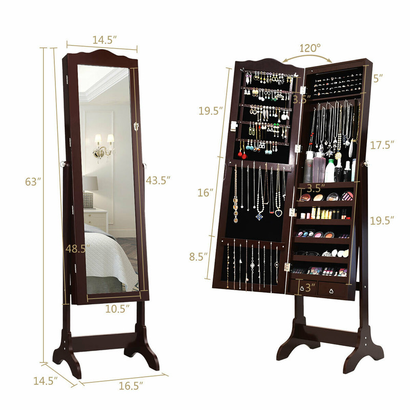 14 LED Jewelry Armoire Cabinet with Full-Length Mirror – 4 Tilting Angles, Lockable Drawers & Organized Storage