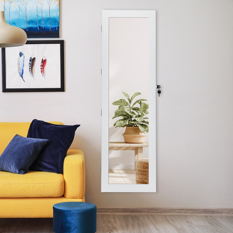 Door Mounted Lockable Mirrored Jewelry Cabinet with LED Lights – Space-Saving & Secure Storage