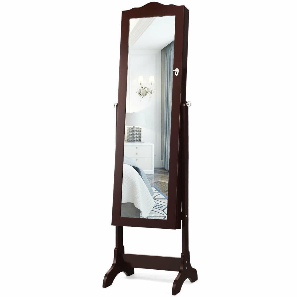 14 LED Jewelry Armoire Cabinet with Full-Length Mirror – 4 Tilting Angles, Lockable Drawers & Organized Storage