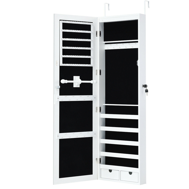 Door Mounted Lockable Mirrored Jewelry Cabinet with LED Lights – Space-Saving & Secure Storage