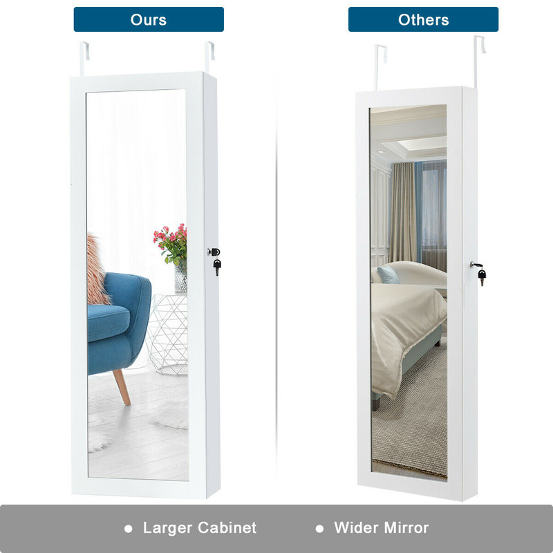 Door Mounted Lockable Mirrored Jewelry Cabinet with LED Lights – Space-Saving & Secure Storage