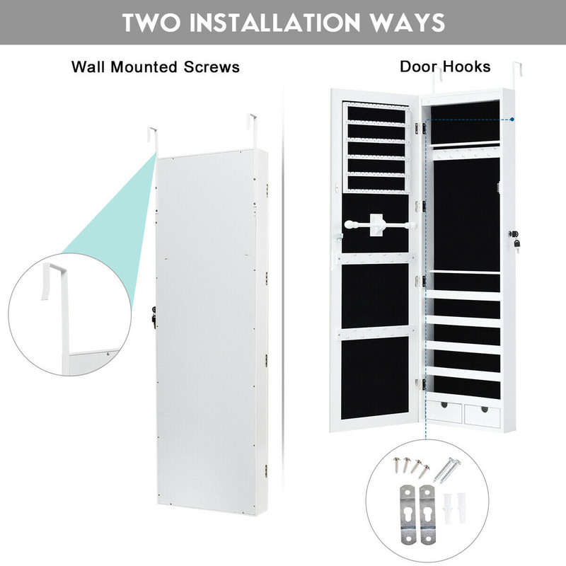 Door Mounted Lockable Mirrored Jewelry Cabinet with LED Lights – Space-Saving & Secure Storage