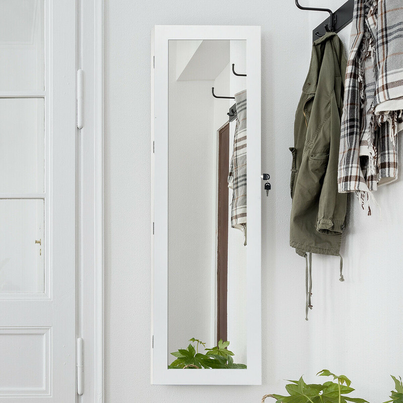 Door Mounted Lockable Mirrored Jewelry Cabinet with LED Lights – Space-Saving & Secure Storage