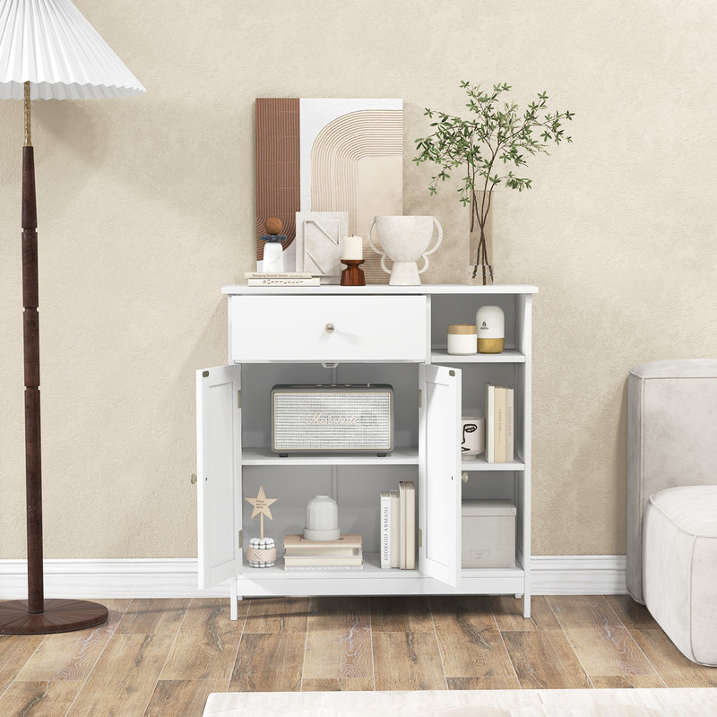 Bathroom Cabinet Floor Cabinet with Drawer & Open Compartments, Adjustable Shelf, Freestanding Storage Organizer