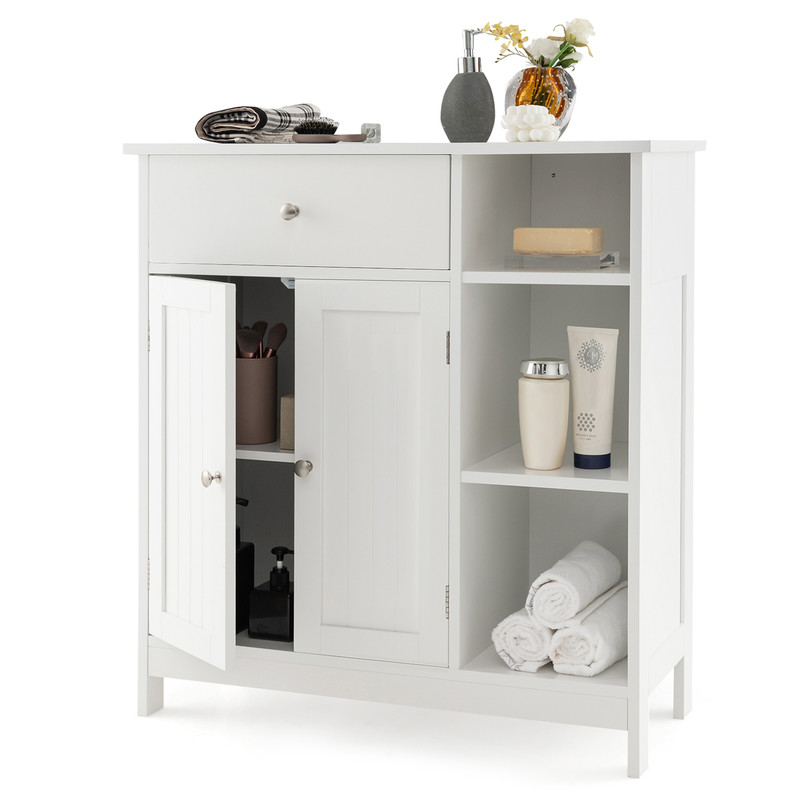 Bathroom Cabinet Floor Cabinet with Drawer & Open Compartments, Adjustable Shelf, Freestanding Storage Organizer