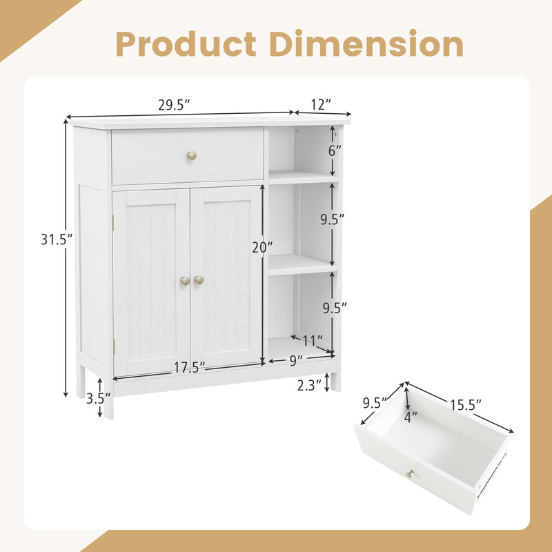 Bathroom Cabinet Floor Cabinet with Drawer & Open Compartments, Adjustable Shelf, Freestanding Storage Organizer