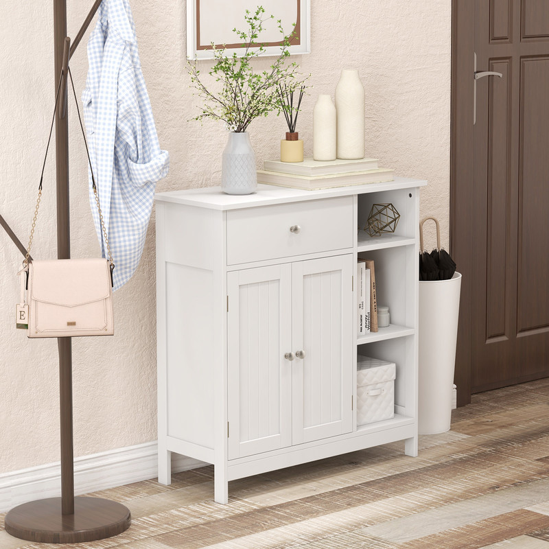 Bathroom Cabinet Floor Cabinet with Drawer & Open Compartments, Adjustable Shelf, Freestanding Storage Organizer