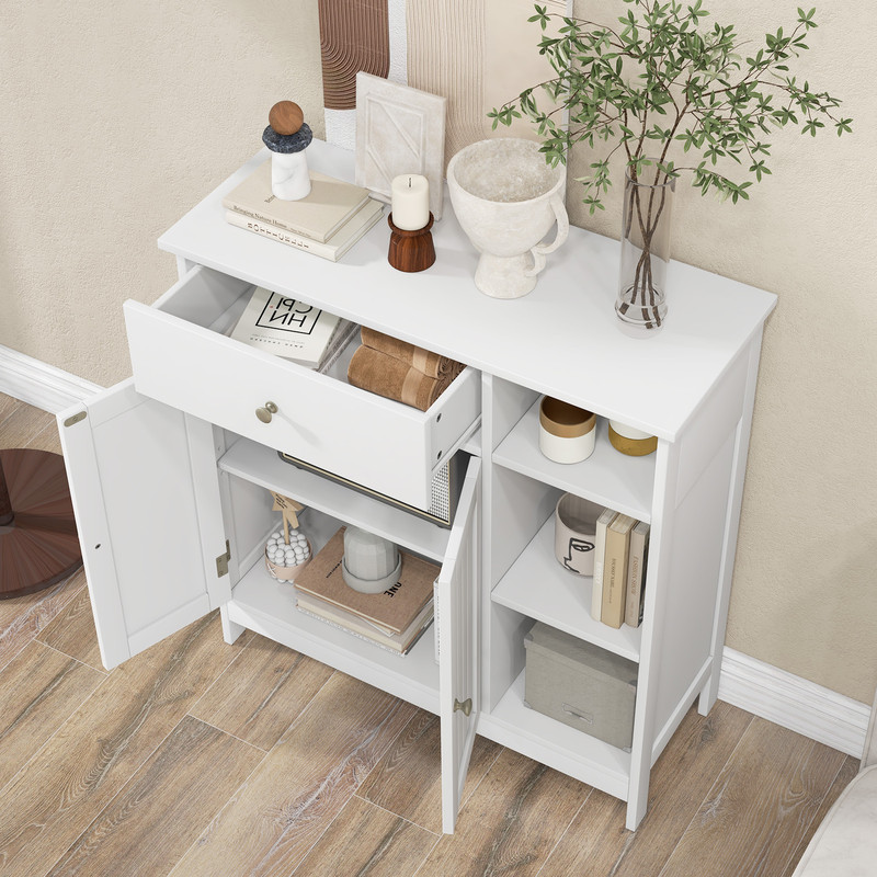 Bathroom Cabinet Floor Cabinet with Drawer & Open Compartments, Adjustable Shelf, Freestanding Storage Organizer