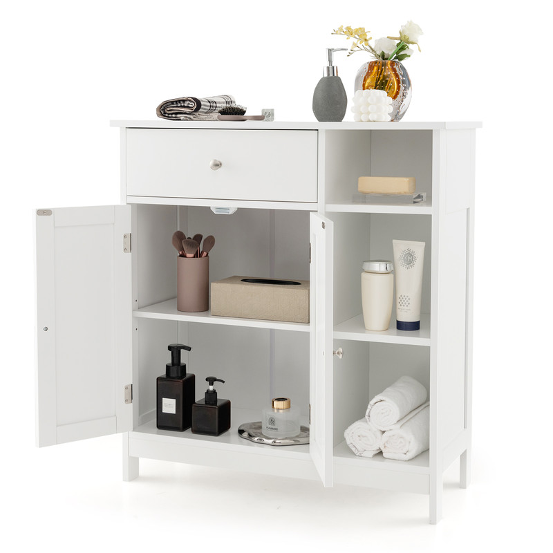 Bathroom Cabinet Floor Cabinet with Drawer & Open Compartments, Adjustable Shelf, Freestanding Storage Organizer