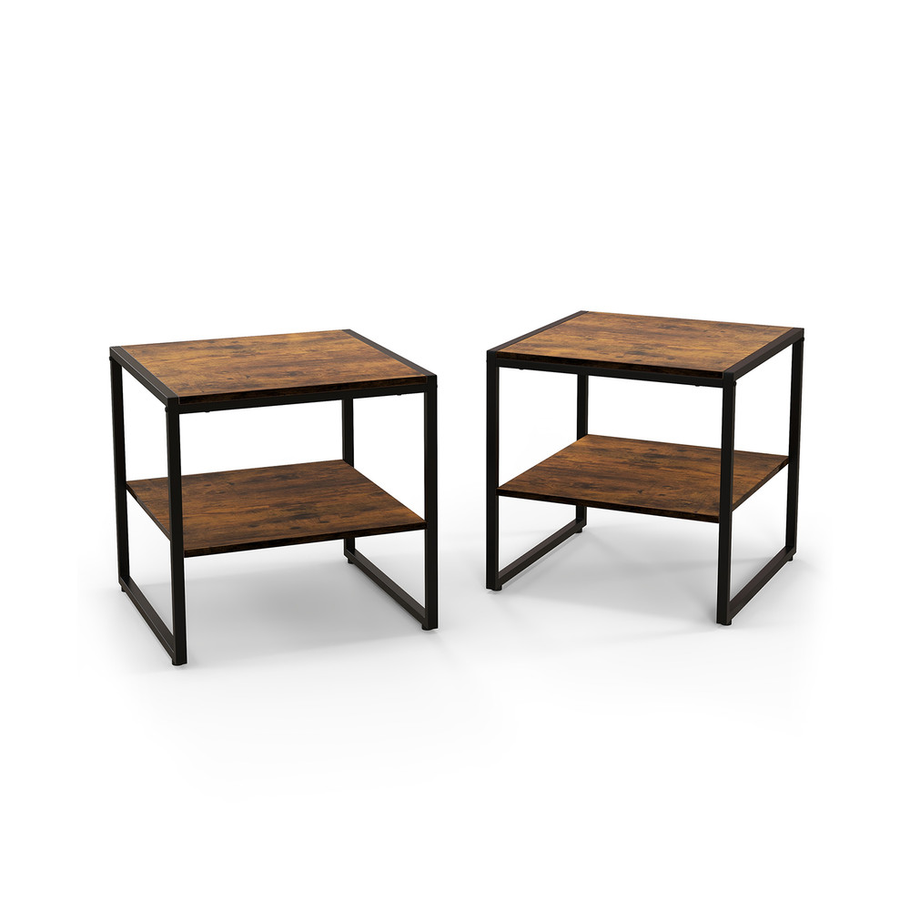 Industrial Side Table Set With Open Shelf Multifunctional Nightstands Or Accent Tables For Home Or  0