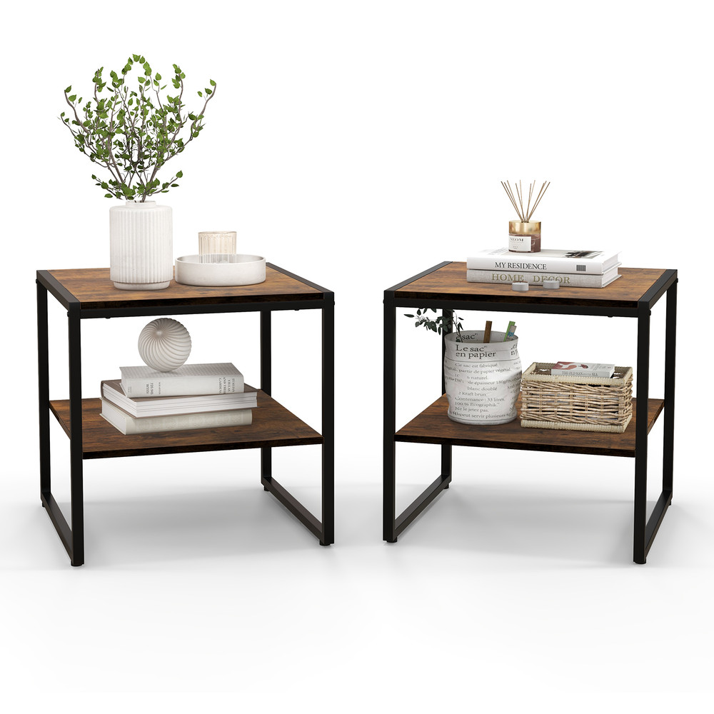 Industrial Side Table Set With Open Shelf Multifunctional Nightstands Or Accent Tables For Home Or  7