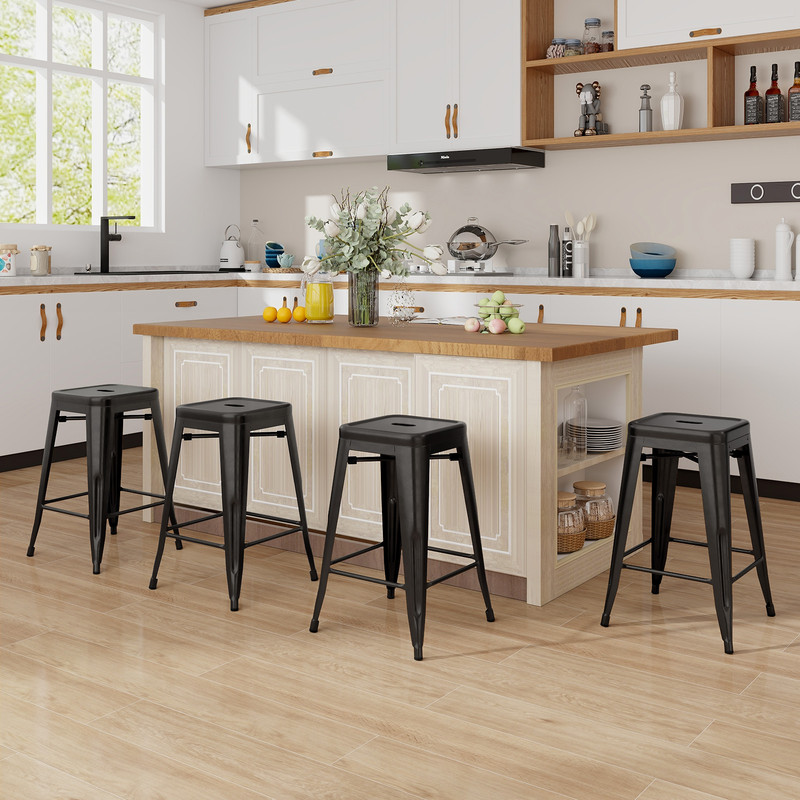 Stackable Metal Bar Stools Backless Counter Height Bar Chairs For Kitchen Island Bar Or Bistro Seat 2
