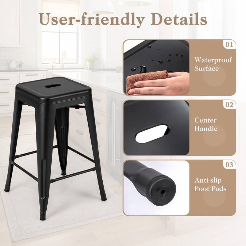 Stackable Metal Bar Stools Backless Counter Height Bar Chairs For Kitchen Island Bar Or Bistro Seat 3