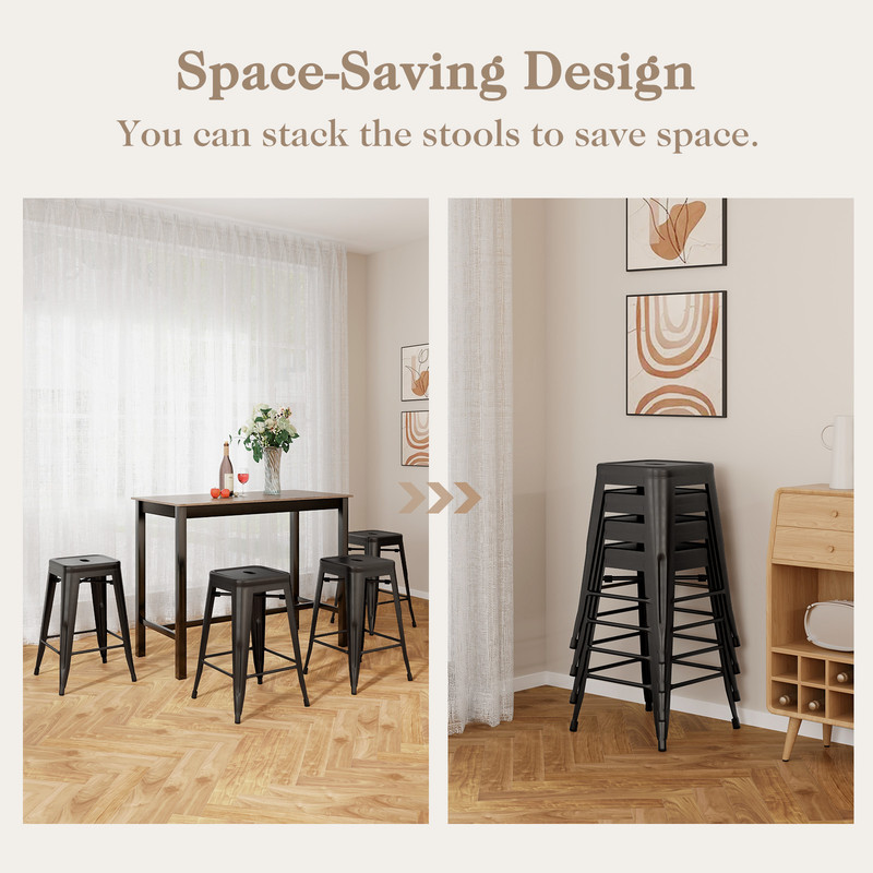 Stackable Metal Bar Stools Backless Counter Height Bar Chairs For Kitchen Island Bar Or Bistro Seat 6