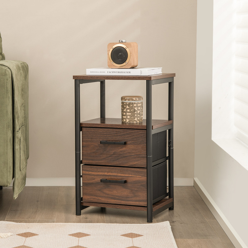 Bedside Tables With Fabric Drawers And Metal Frame Nightstands With Open Shelf Storage For Bedroom  1