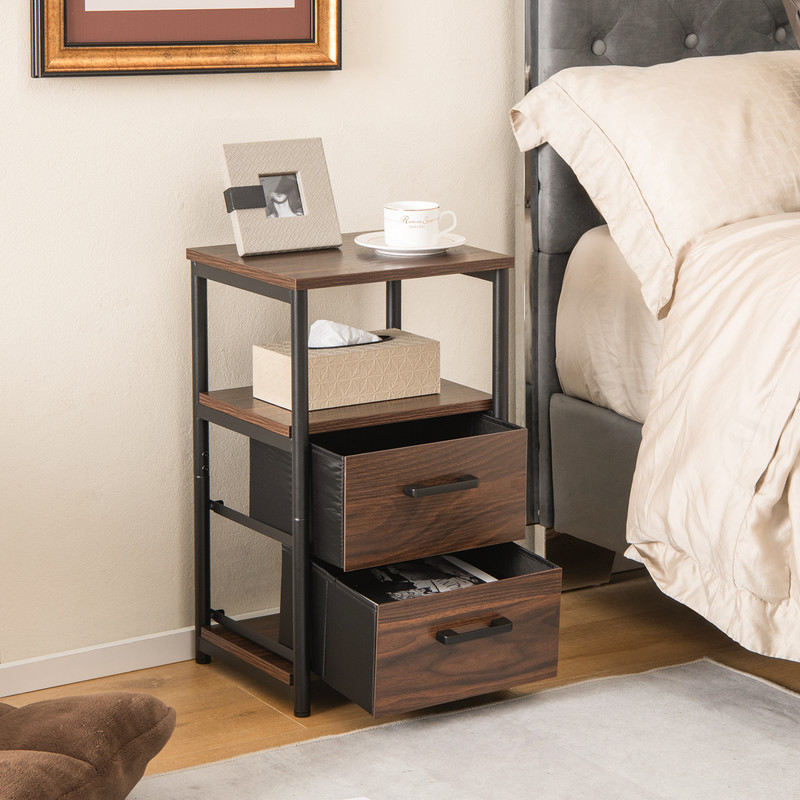 Bedside Tables With Fabric Drawers And Metal Frame Nightstands With Open Shelf Storage For Bedroom  2