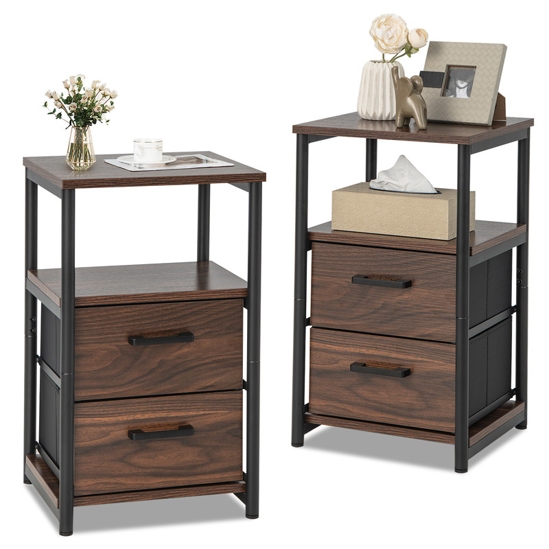 Bedside Tables With Fabric Drawers And Metal Frame Nightstands With Open Shelf Storage For Bedroom  7