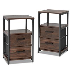 bedside tables with fabric drawers and metal frame, nightstands with open shelf storage for bedroom, sofa side