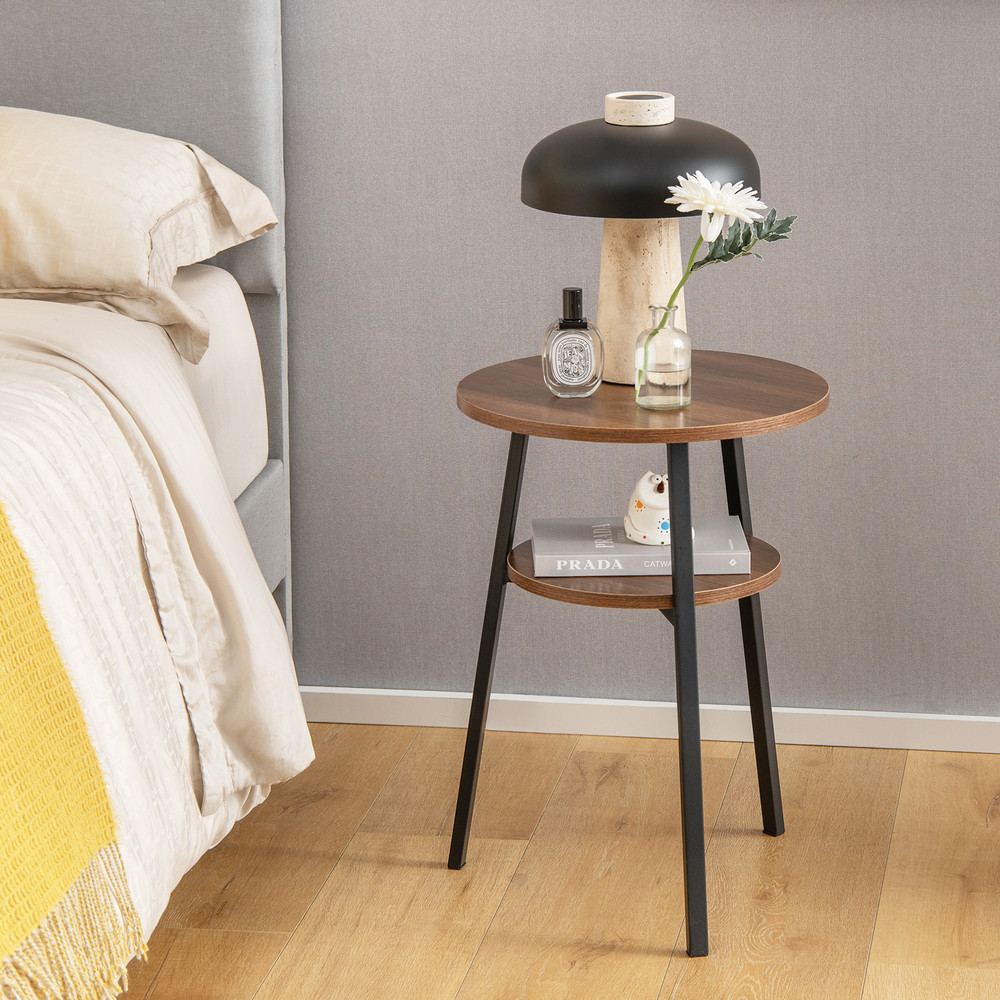 Modern Round End Table With Open Storage Shelf And Metal Frame Small SpaceSaving Side Table For Bed 1
