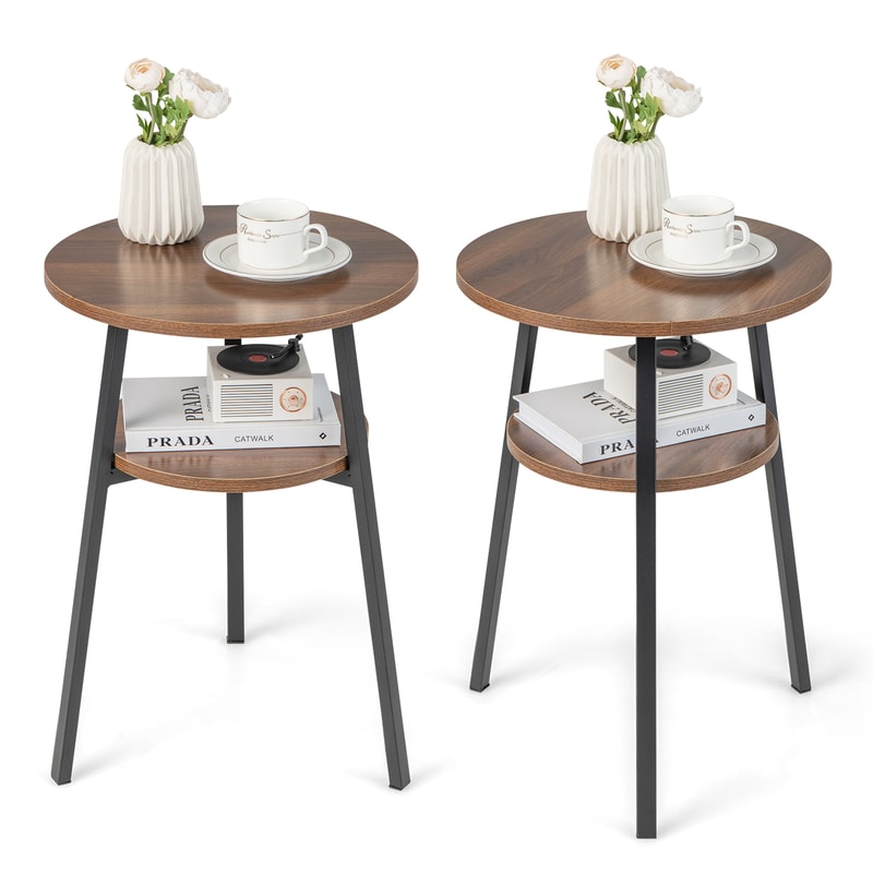 Round End Table Set With Open Shelf And Sturdy Triangular Metal Frame For Living Room Or Bedroom 0