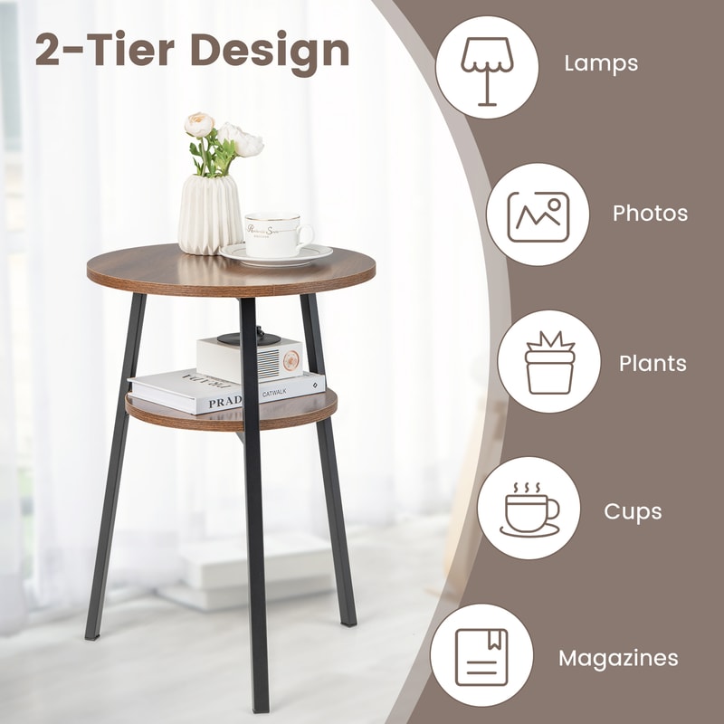 Round End Table Set With Open Shelf And Sturdy Triangular Metal Frame For Living Room Or Bedroom 3