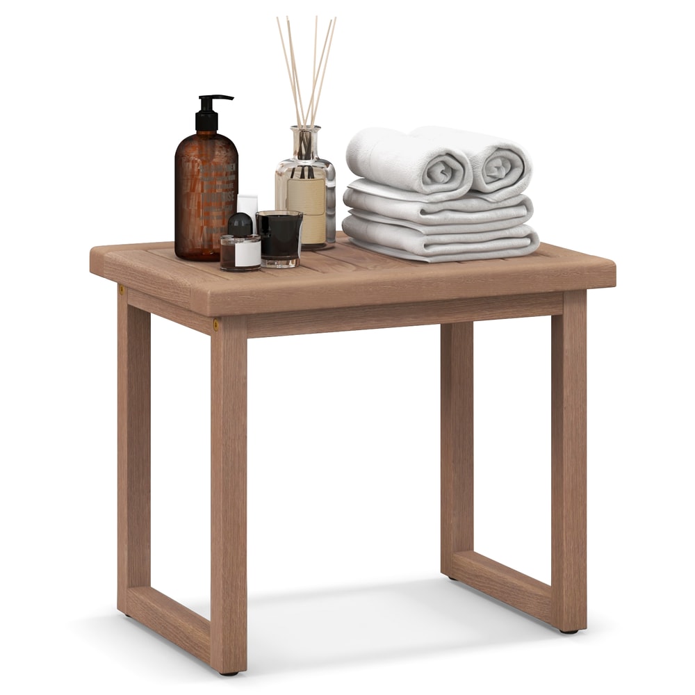 Premium Long Teak Wood Bath Spa Stool With NonSlip Foot Pads Shower Bench Seat For Elderly Adults 7