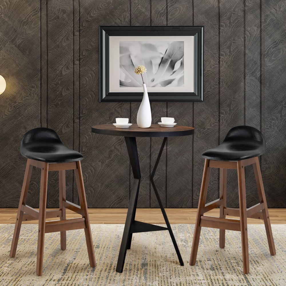 PU Leather Upholstered Barstools With Back Cushion Counter Height Chairs With Footrest Solid Wood 2
