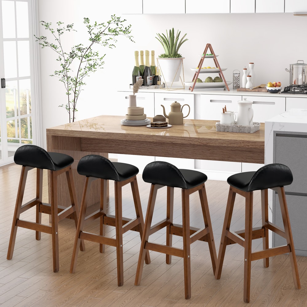 PU Leather Upholstered Barstools With Back Cushion Counter Height Chairs With Footrest Solid Wood 3