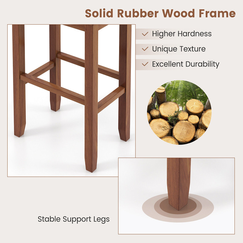 2-Piece 31 Inch Upholstered Bar Stool Set with Solid Rubber Wood Frame & Footrest
