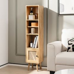 4-tier rattan storage cabinet with slim design, space-saving & adjustable shelves