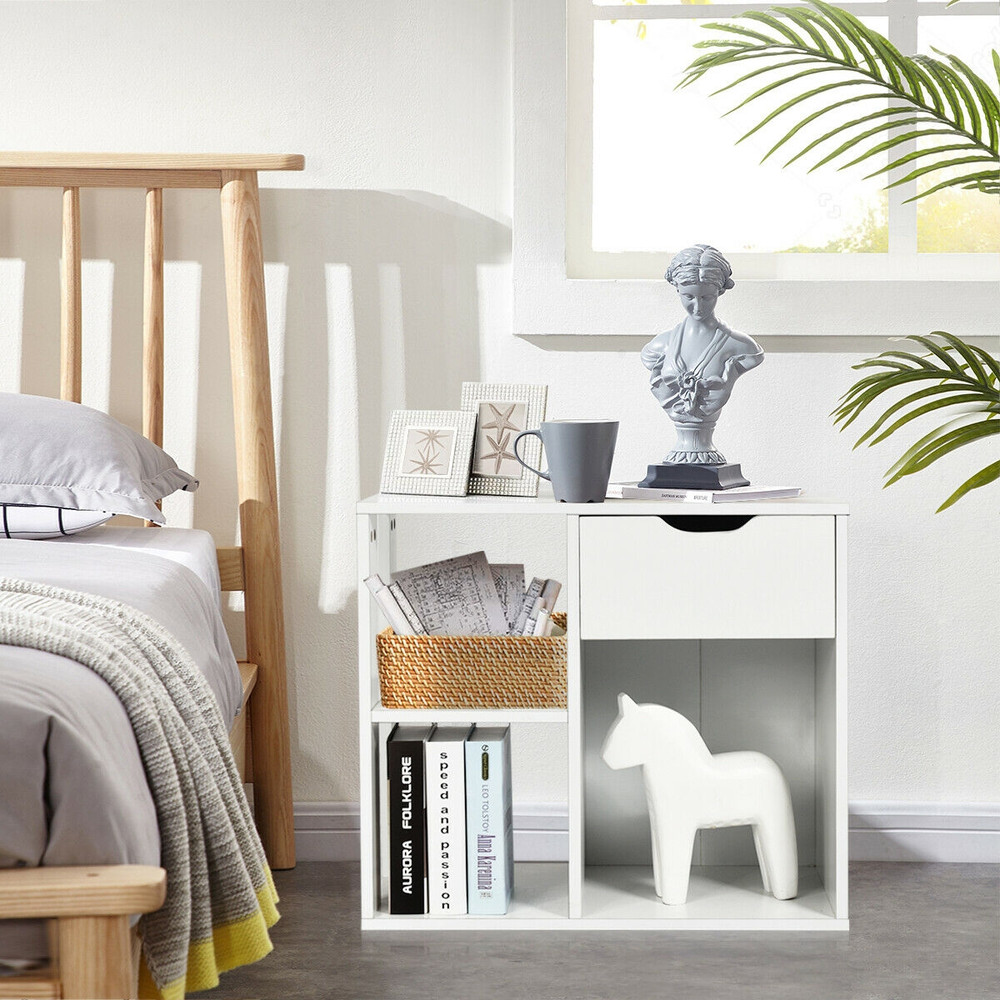 Modern Cube Bookcase Wooden Storage Shelf With PullOut Drawer For Living Room Bedroom Or Office Org 1