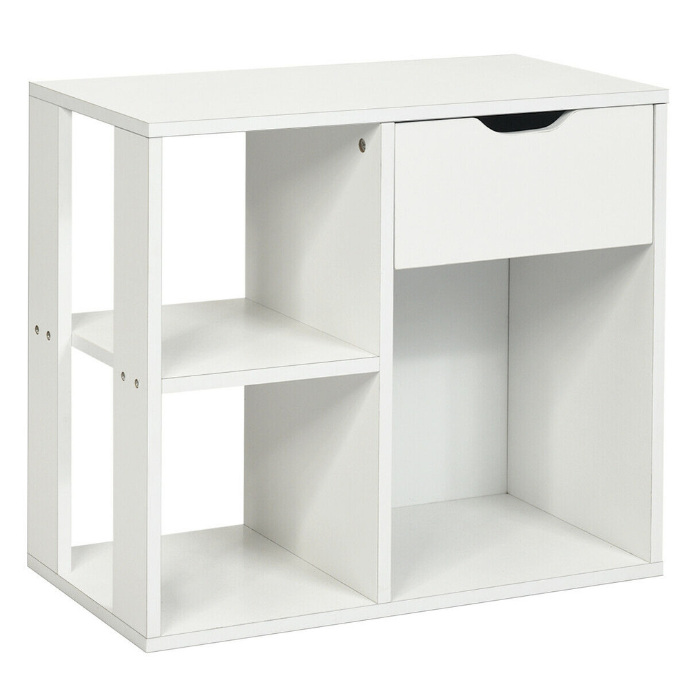 Modern Cube Bookcase Wooden Storage Shelf With PullOut Drawer For Living Room Bedroom Or Office Org 0