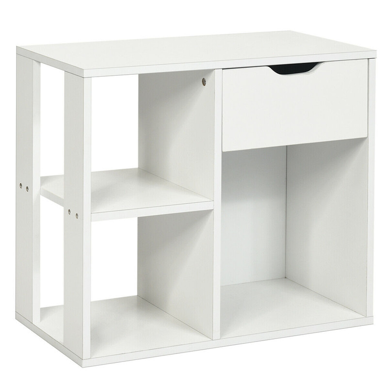 Modern Cube Bookcase Wooden Storage Shelf With PullOut Drawer For Living Room Bedroom Or Office Org 0