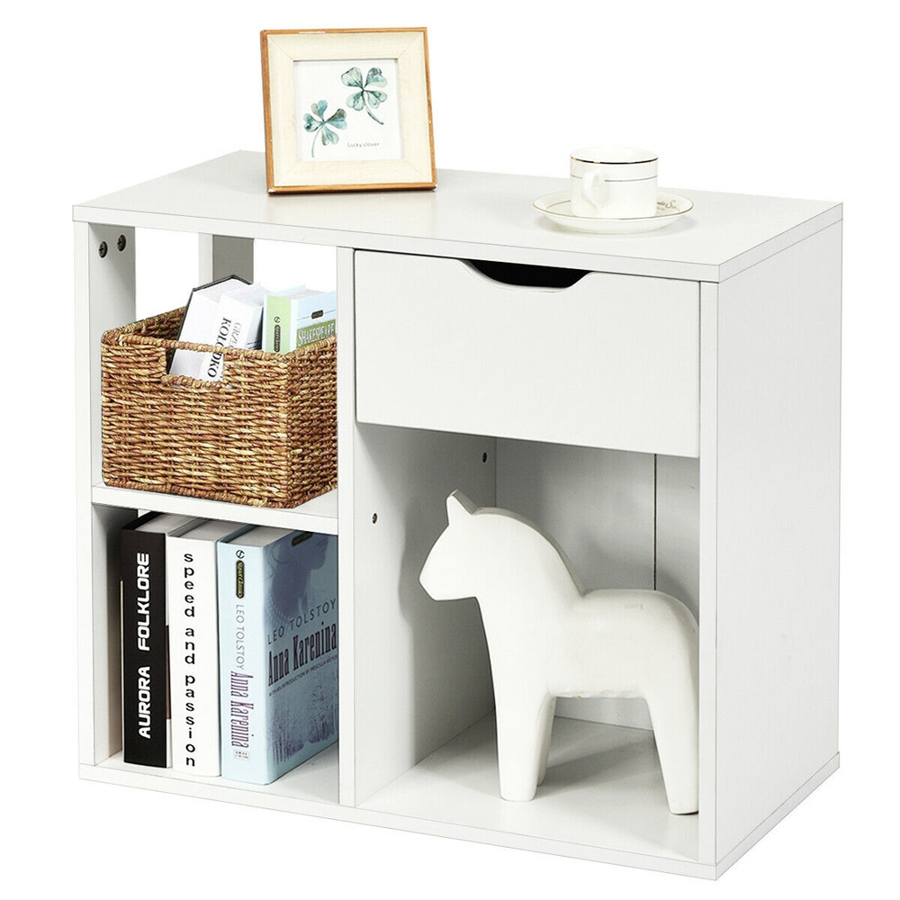 Modern Cube Bookcase Wooden Storage Shelf With PullOut Drawer For Living Room Bedroom Or Office Org 5