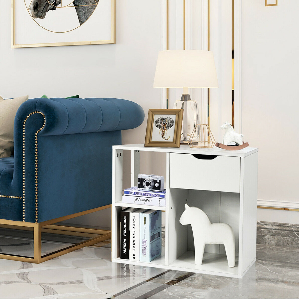 Modern Cube Bookcase Wooden Storage Shelf With PullOut Drawer For Living Room Bedroom Or Office Org 3