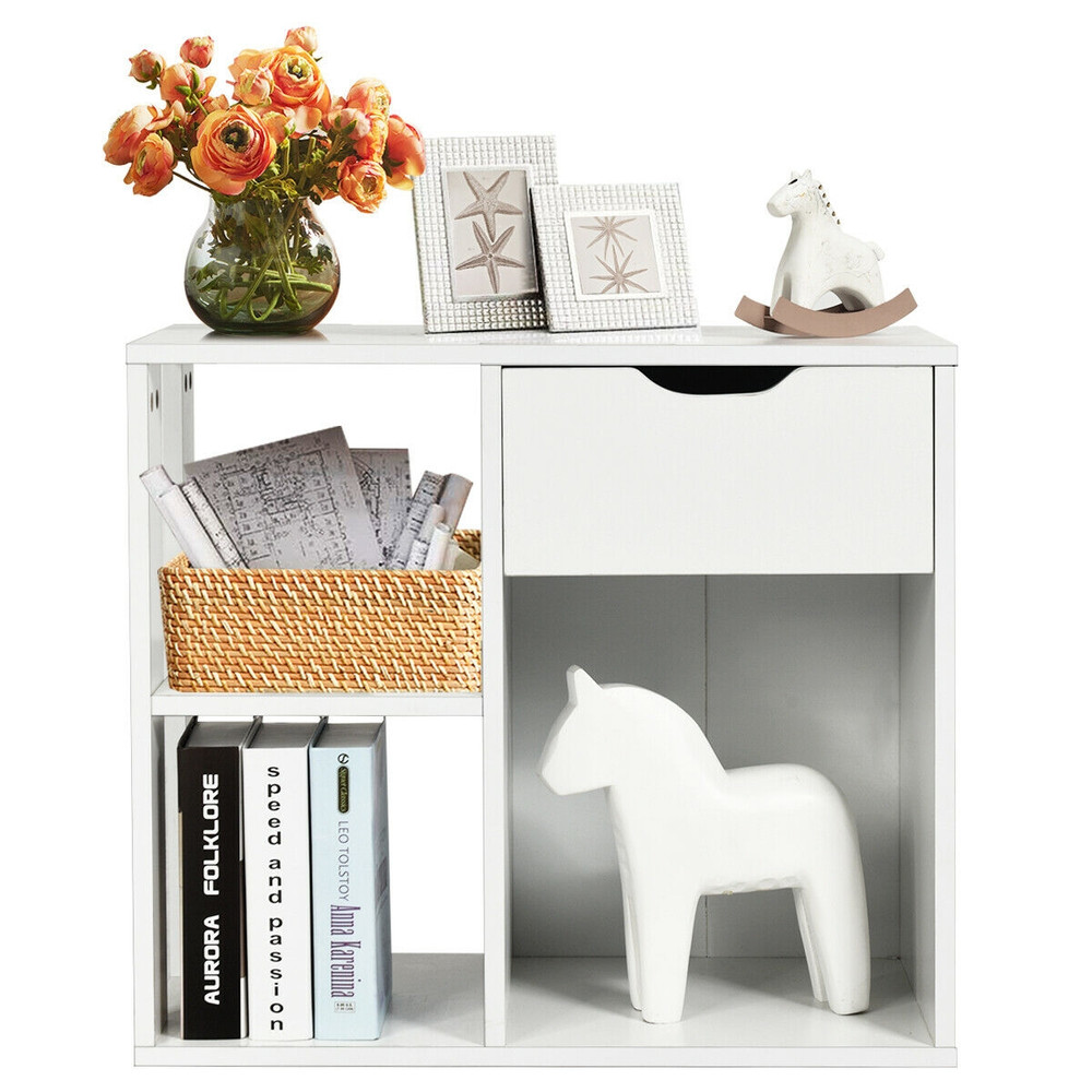 Modern Cube Bookcase Wooden Storage Shelf With PullOut Drawer For Living Room Bedroom Or Office Org 4