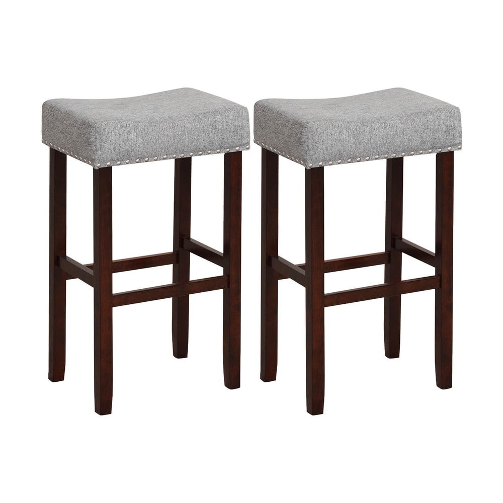 Upholstered Bar Stools With Solid Rubber Wood Legs And Footrest Ergonomic Linen Saddle Seat For Kit 0