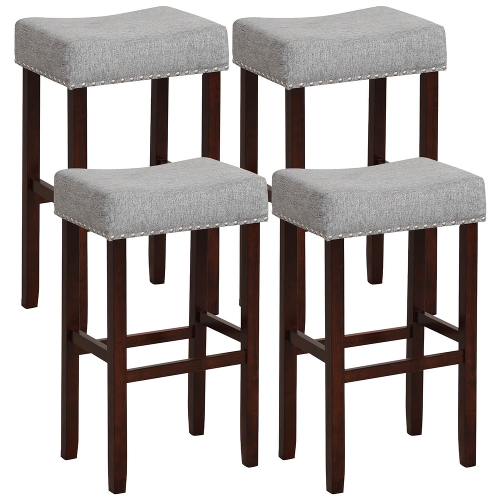 Upholstered Bar Stools With Solid Rubber Wood Legs And Footrest Ergonomic Linen Saddle Seat For Kit 7