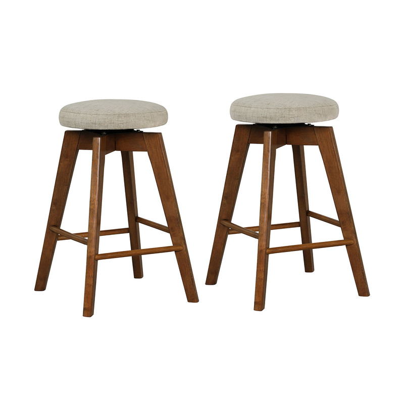 Modern Backless Swivel Barstools With Linen Fabric Seat Counter Height Wood Stools For Home Bar Or  0