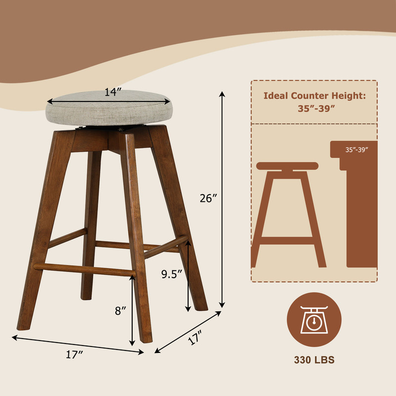 Modern Backless Swivel Barstools With Linen Fabric Seat Counter Height Wood Stools For Home Bar Or  7
