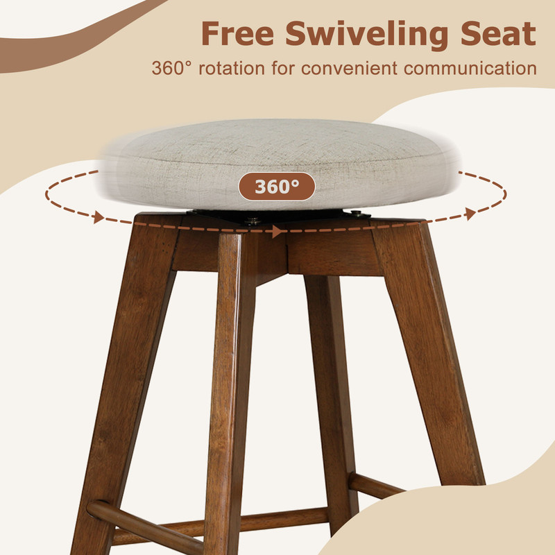 Modern Backless Swivel Barstools With Linen Fabric Seat Counter Height Wood Stools For Home Bar Or  3