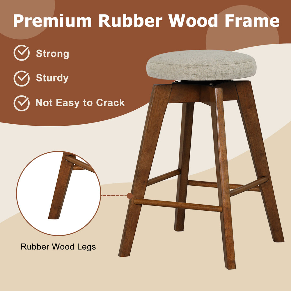 Modern Backless Swivel Barstools With Linen Fabric Seat Counter Height Wood Stools For Home Bar Or  4
