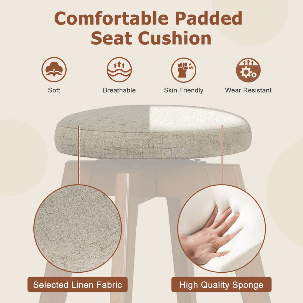 Modern Backless Swivel Barstools With Linen Fabric Seat Counter Height Wood Stools For Home Bar Or  5