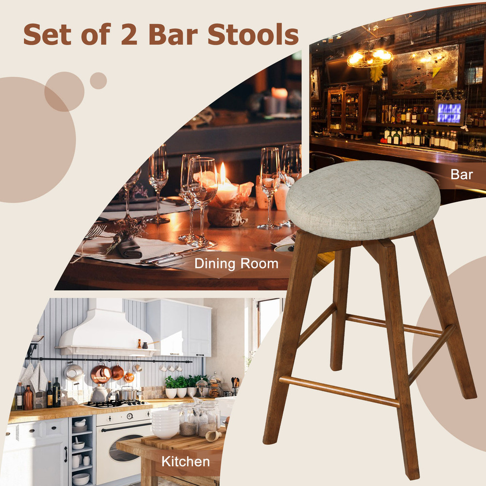 Modern Backless Swivel Barstools With Linen Fabric Seat Counter Height Wood Stools For Home Bar Or  6